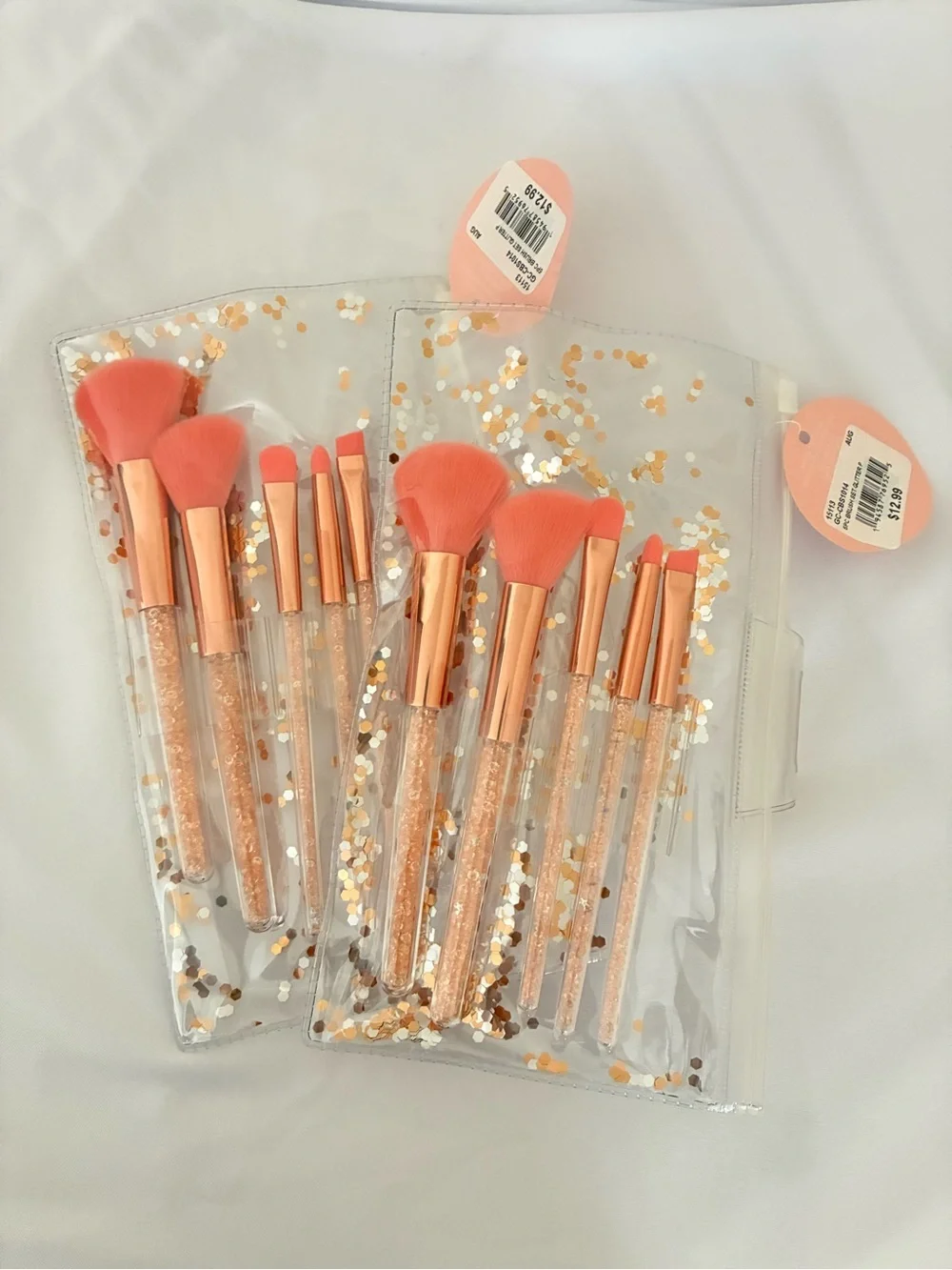 Peach Coral 5-Piece Makeup Brush Set with Glitter Handles 2 FOR $12